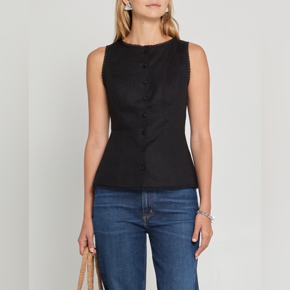 kourt Micah Sleeveless 100% Linen Top - Size 0 - Black - NWT - Picture 1 of 13